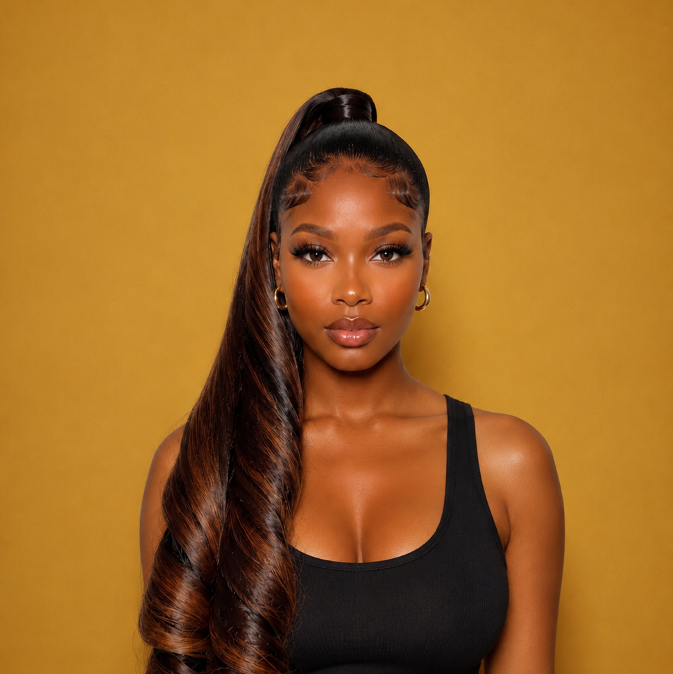 Swiss lace frontal and Chestnut bounce ponytail — view 2